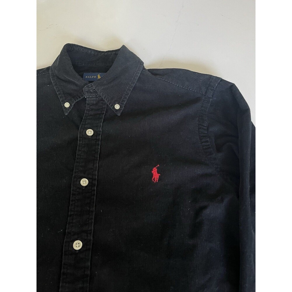 Polo Ralph Lauren Black Corduroy Button-Down Shirt Red Logo Long Sleeve Small - Picture 4 of 7